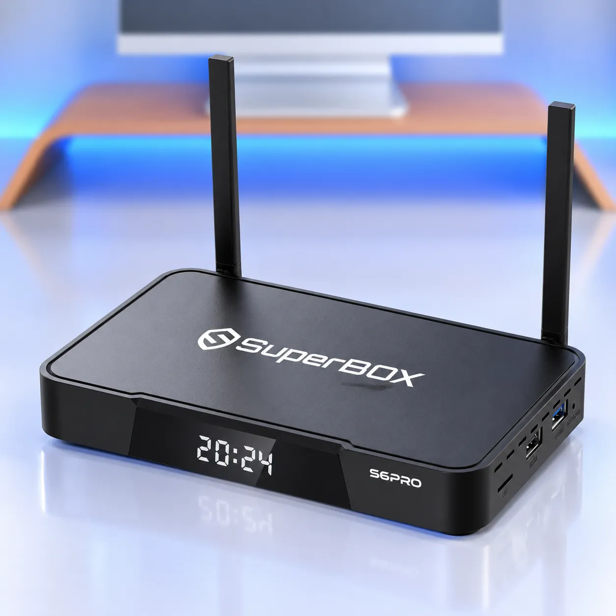 Angled product view of SuperBox S6 Pro TV Box