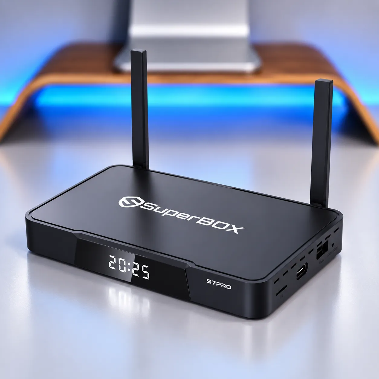 Angled product view of SuperBox S7 Pro TV Box