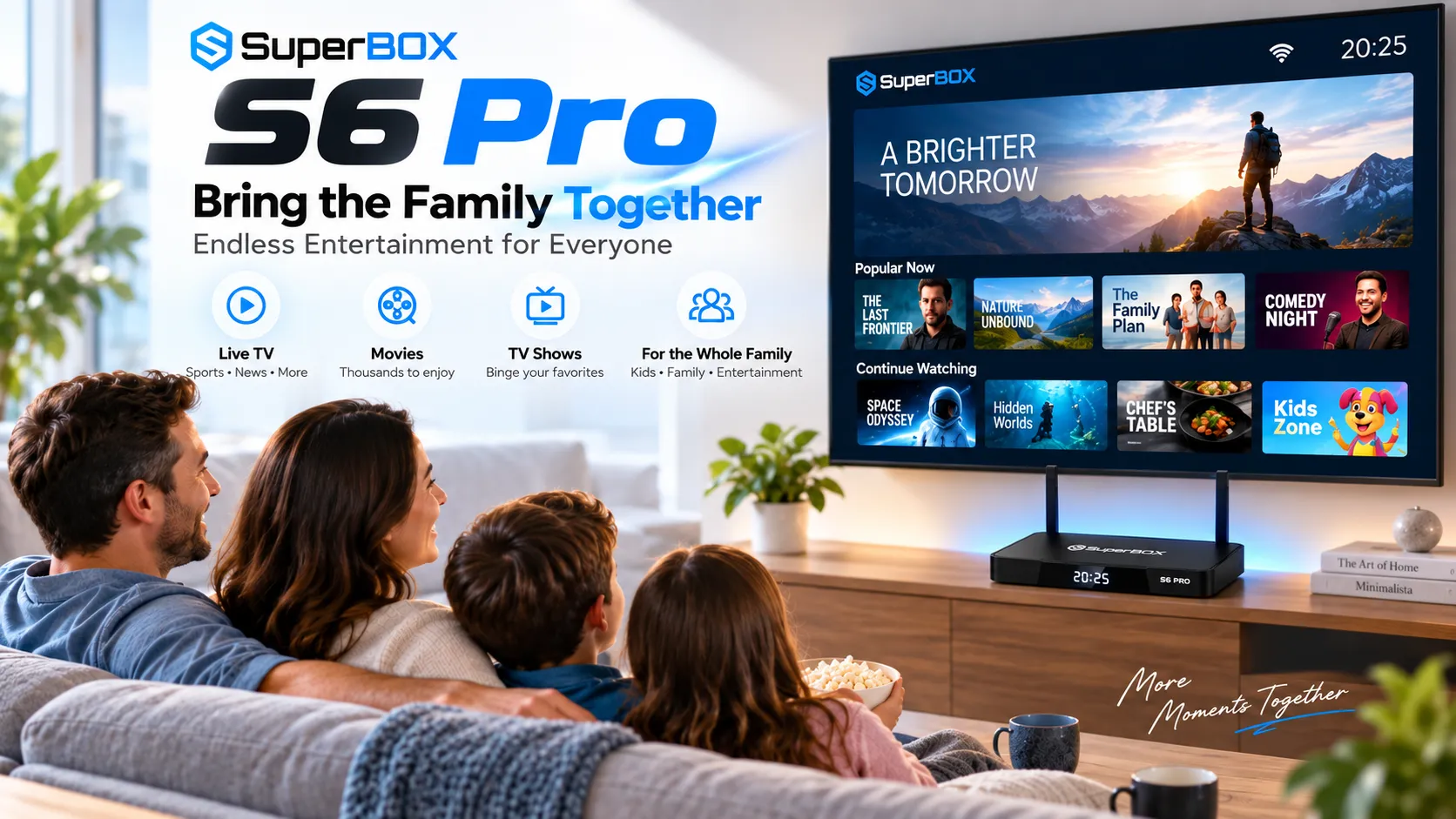 SuperBox S6 Pro 4 Family enjoying home entertainment with SuperBox S6 Pro