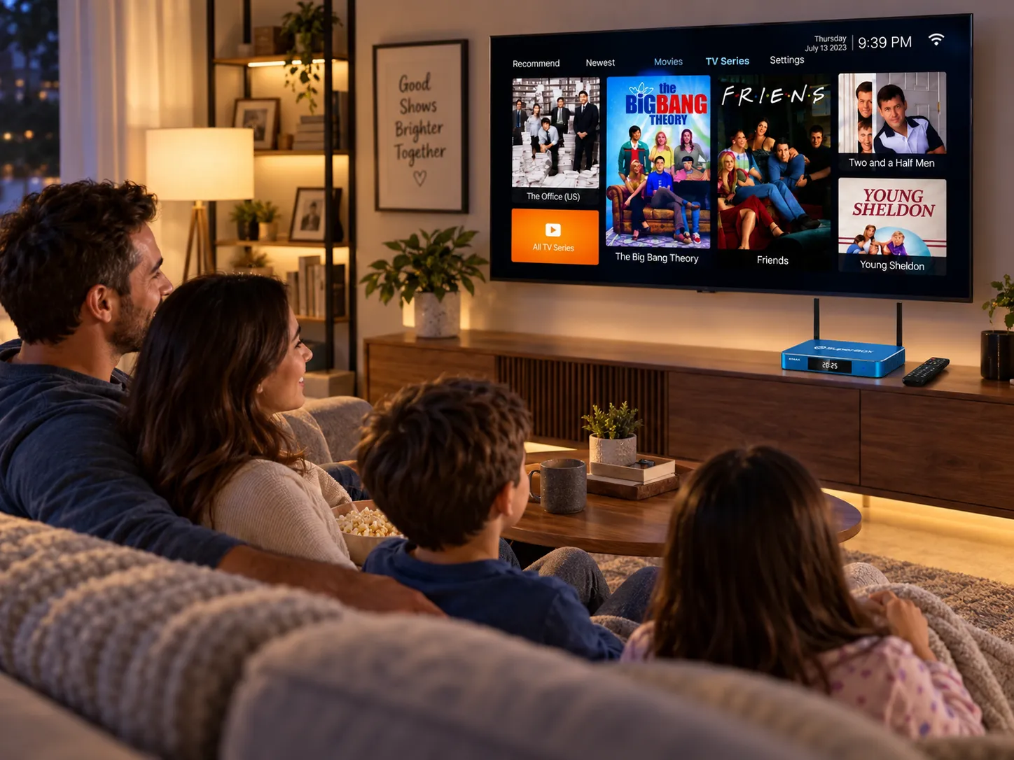 Family watching movies and TV shows with SuperBox