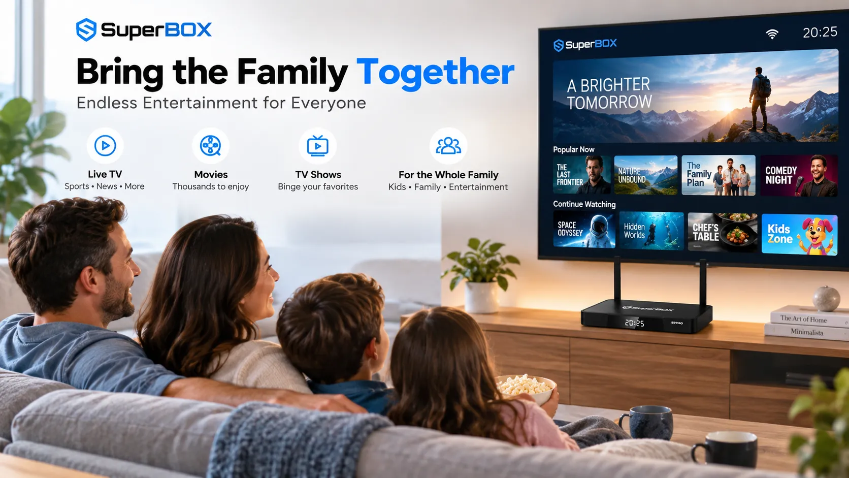 SuperBox S7 Pro 7 Family watching home entertainment with SuperBox S7 Pro