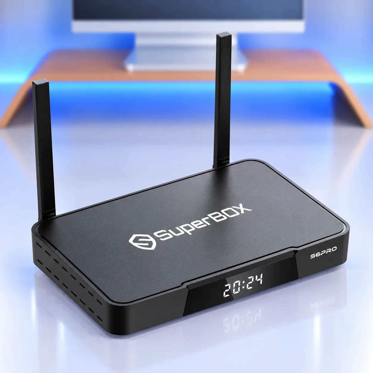 Front angled view of SuperBox S6 Pro TV Box