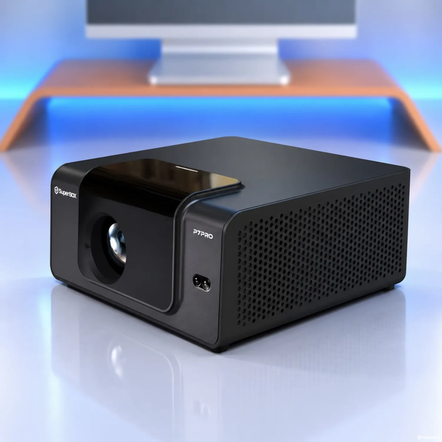 Front side angled view of SuperBox P7 Pro Projector