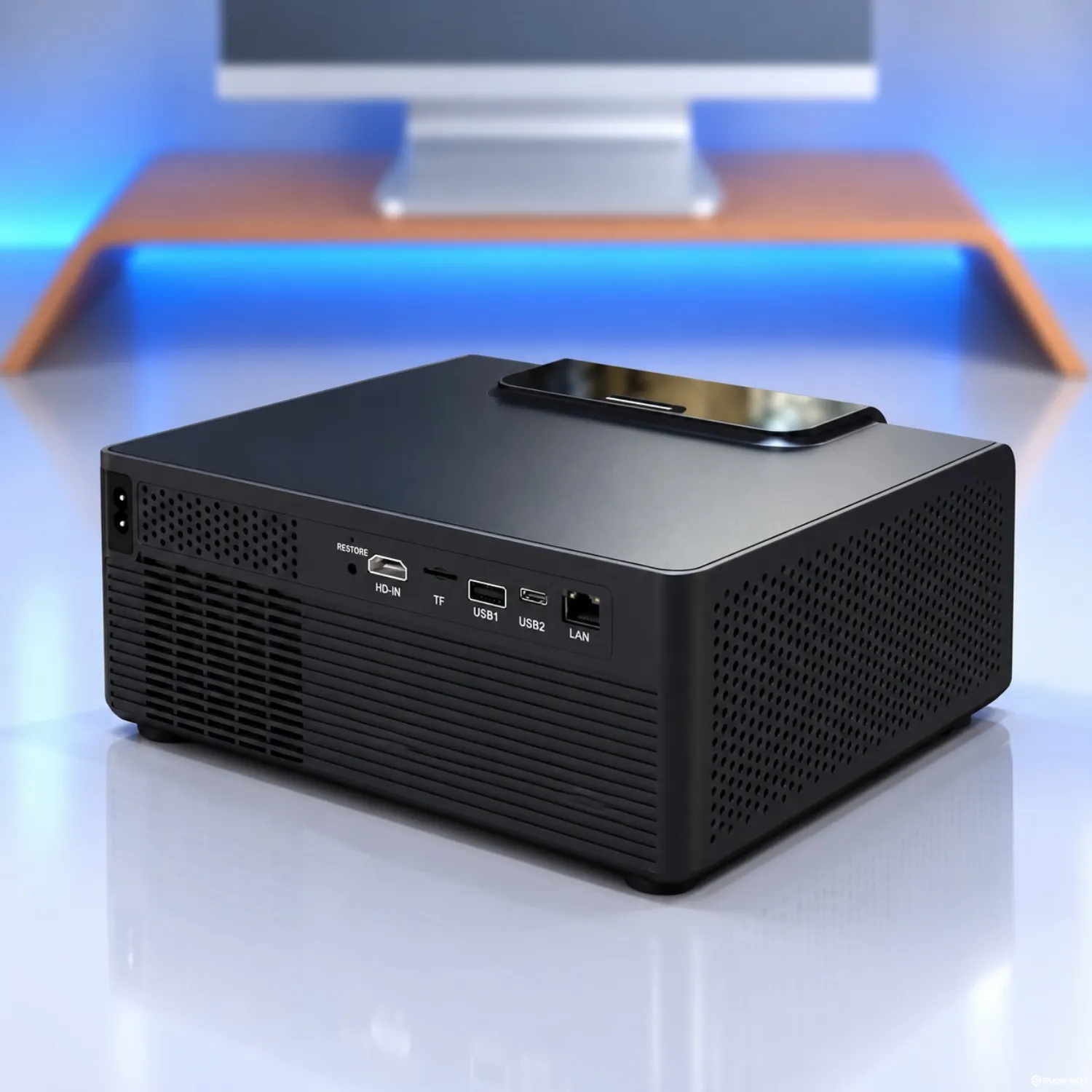 Rear angled view of SuperBox P7 Pro Projector