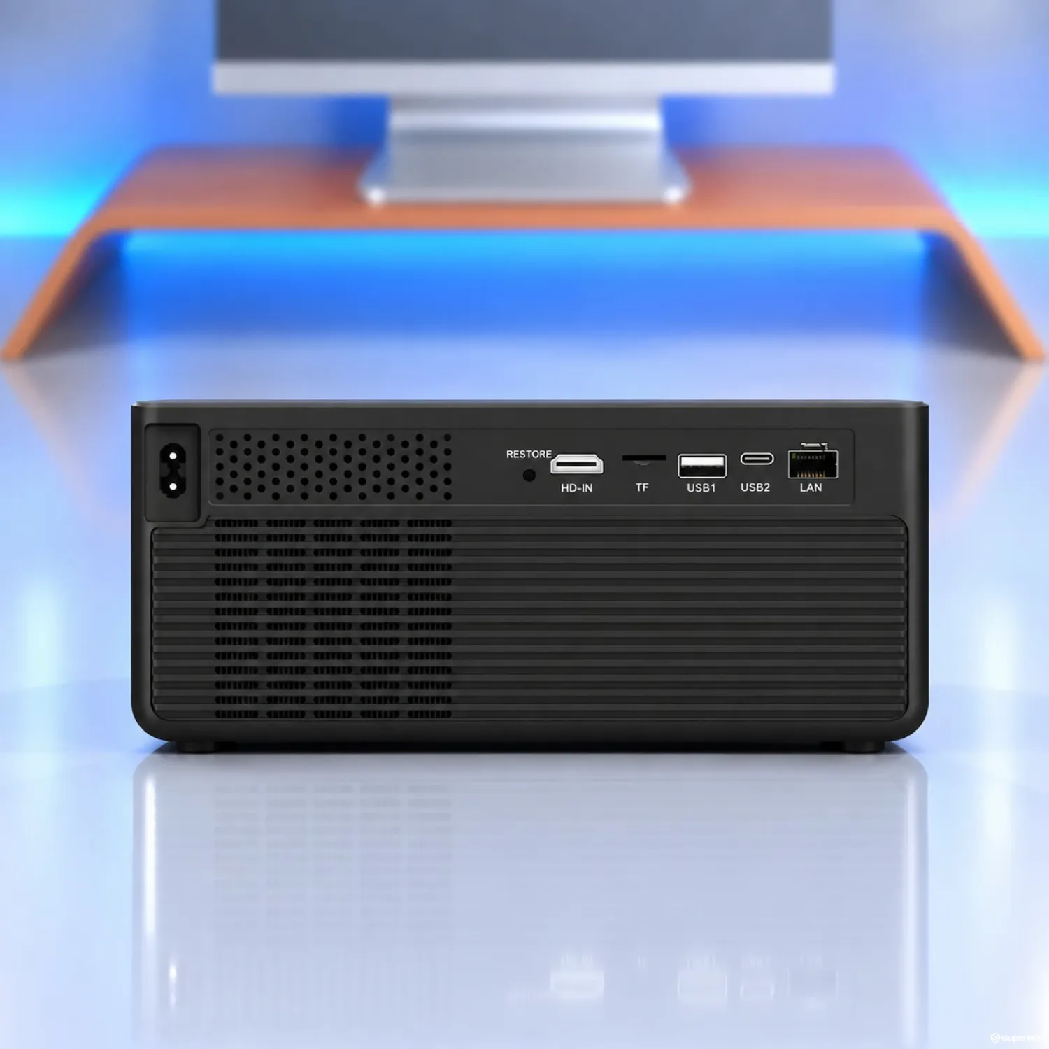 Rear view of SuperBox P7 Pro Projector with ports and ventilation
