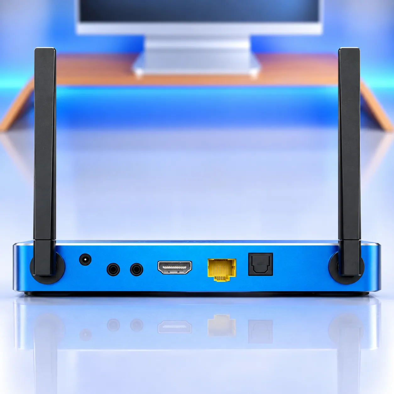 Rear view of SuperBox S6 Max with antennas and connectivity ports