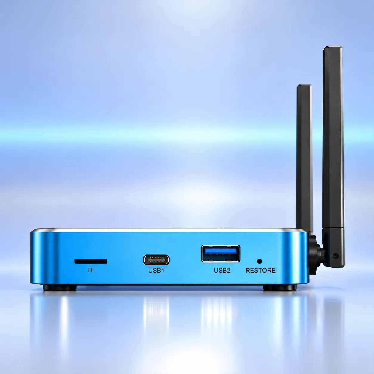 Side view of SuperBox S7 Max with ports and antennas