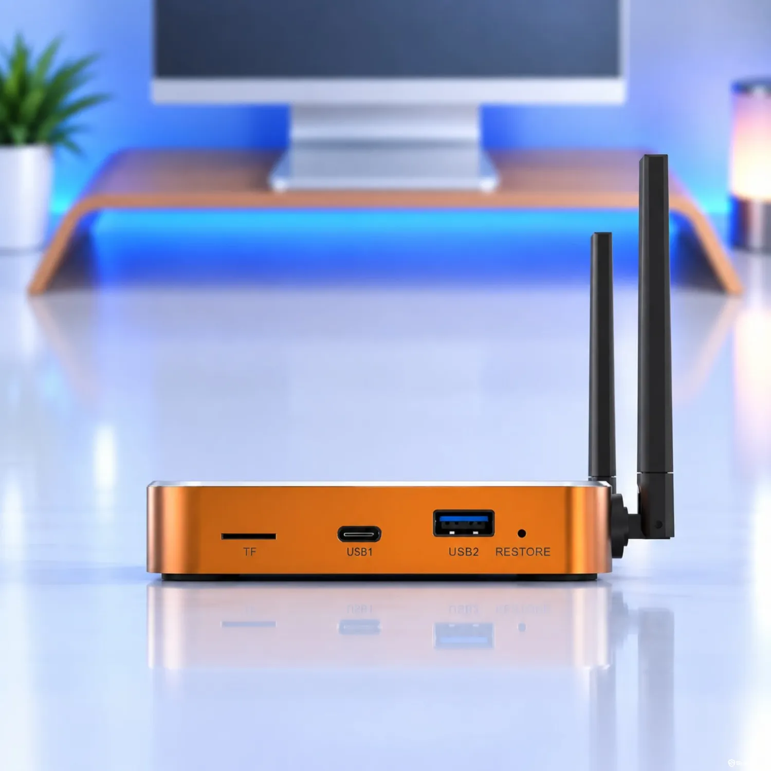 Side view of SuperBox S7 Prime with USB and Restore ports