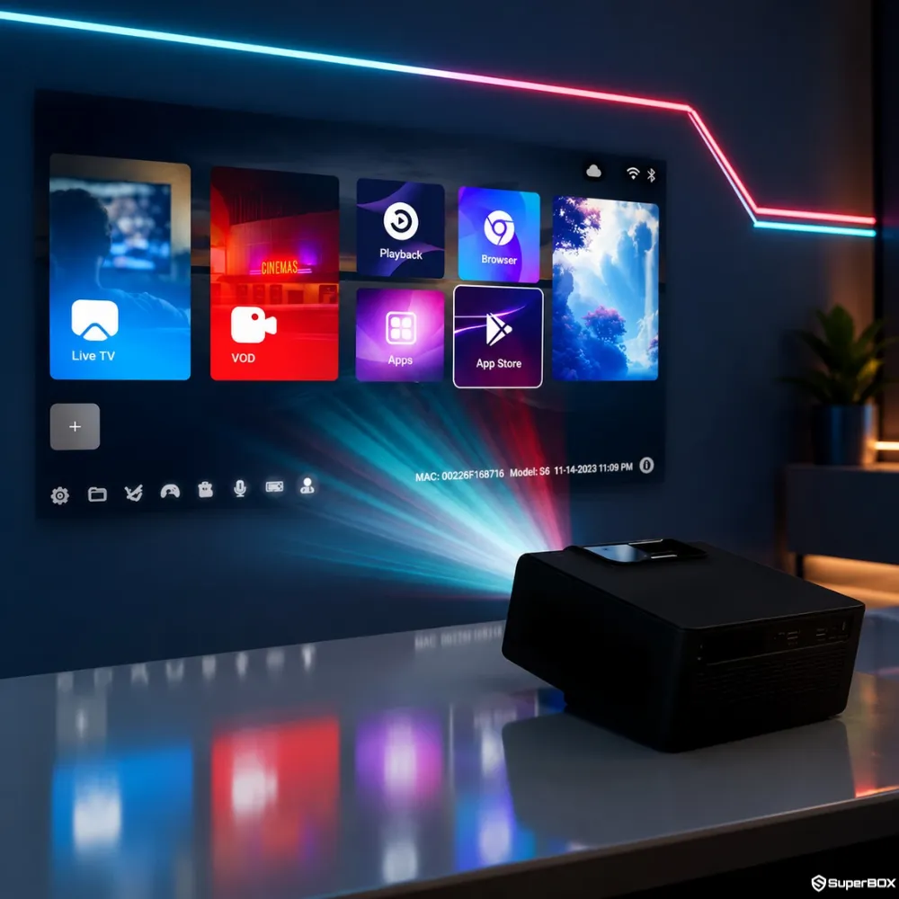 Smart entertainment interface on SuperBox P7 Pro Projector