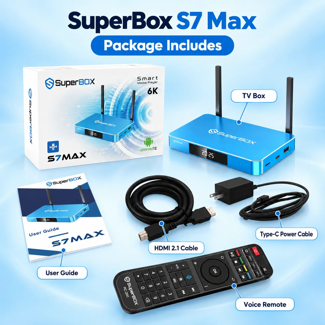 SuperBox S7 Max package with box and included accessories