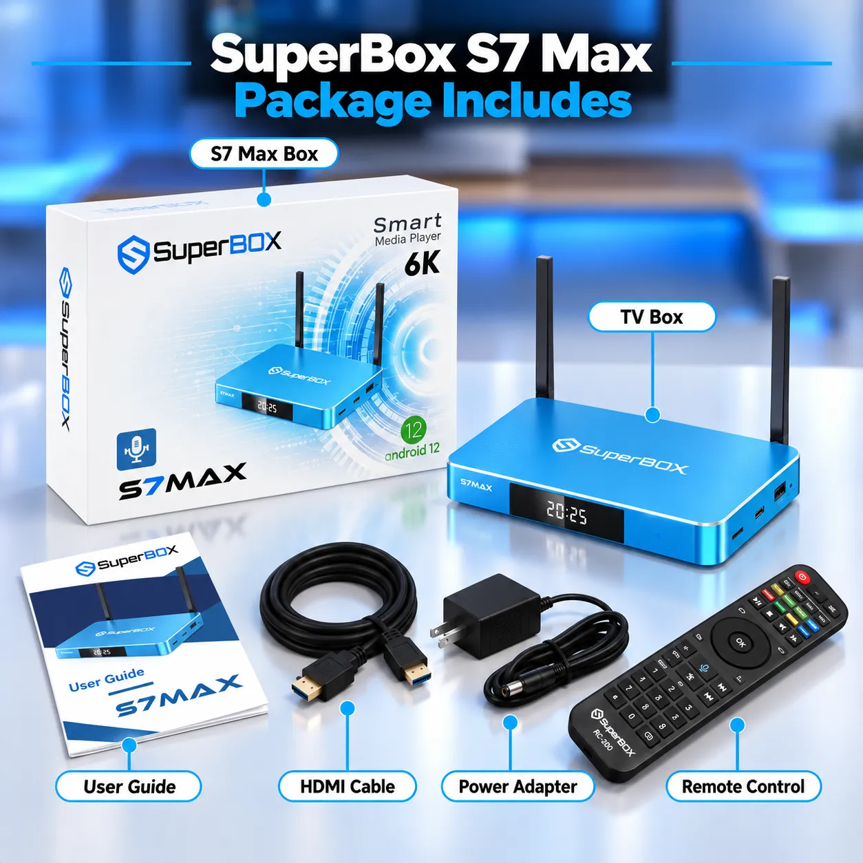 SuperBox S7 Max package with included accessories