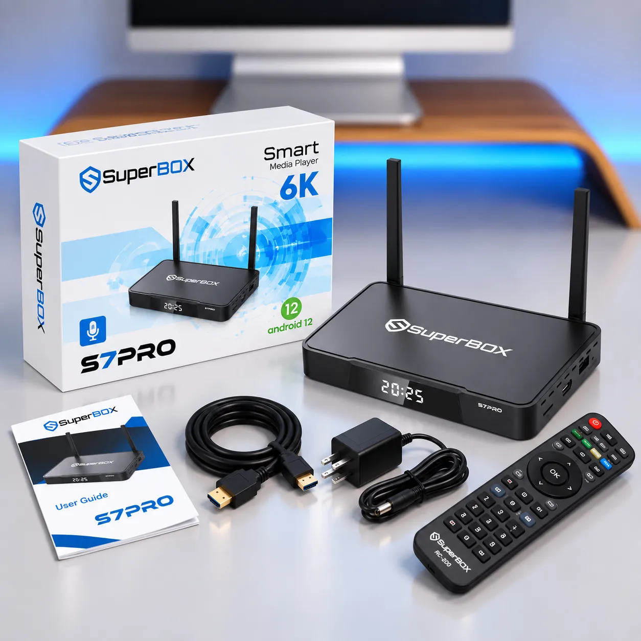 SuperBox S7 Pro with product box and accessories