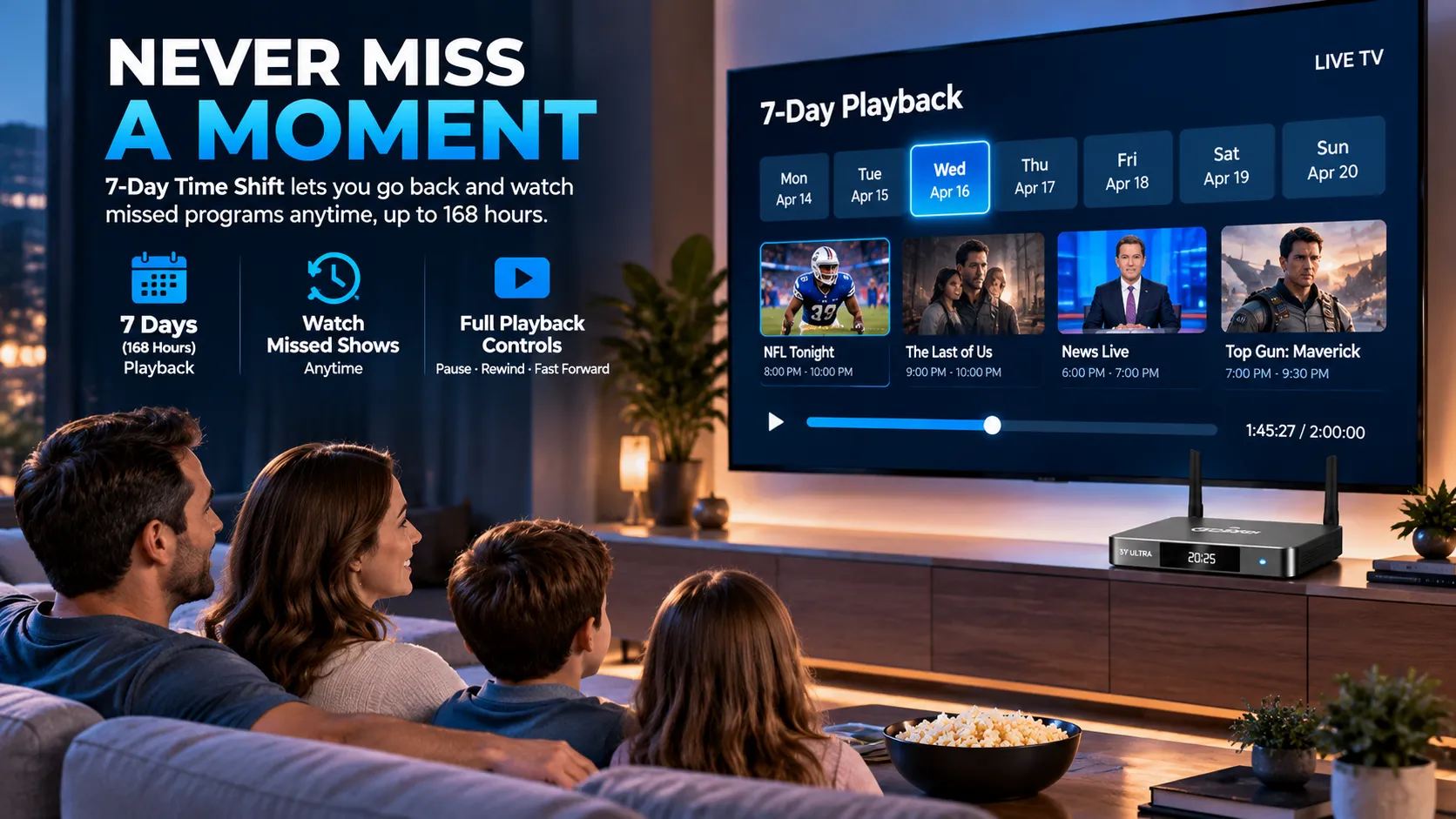 SuperBox S7 Ultra 7-day playback and catch-up feature