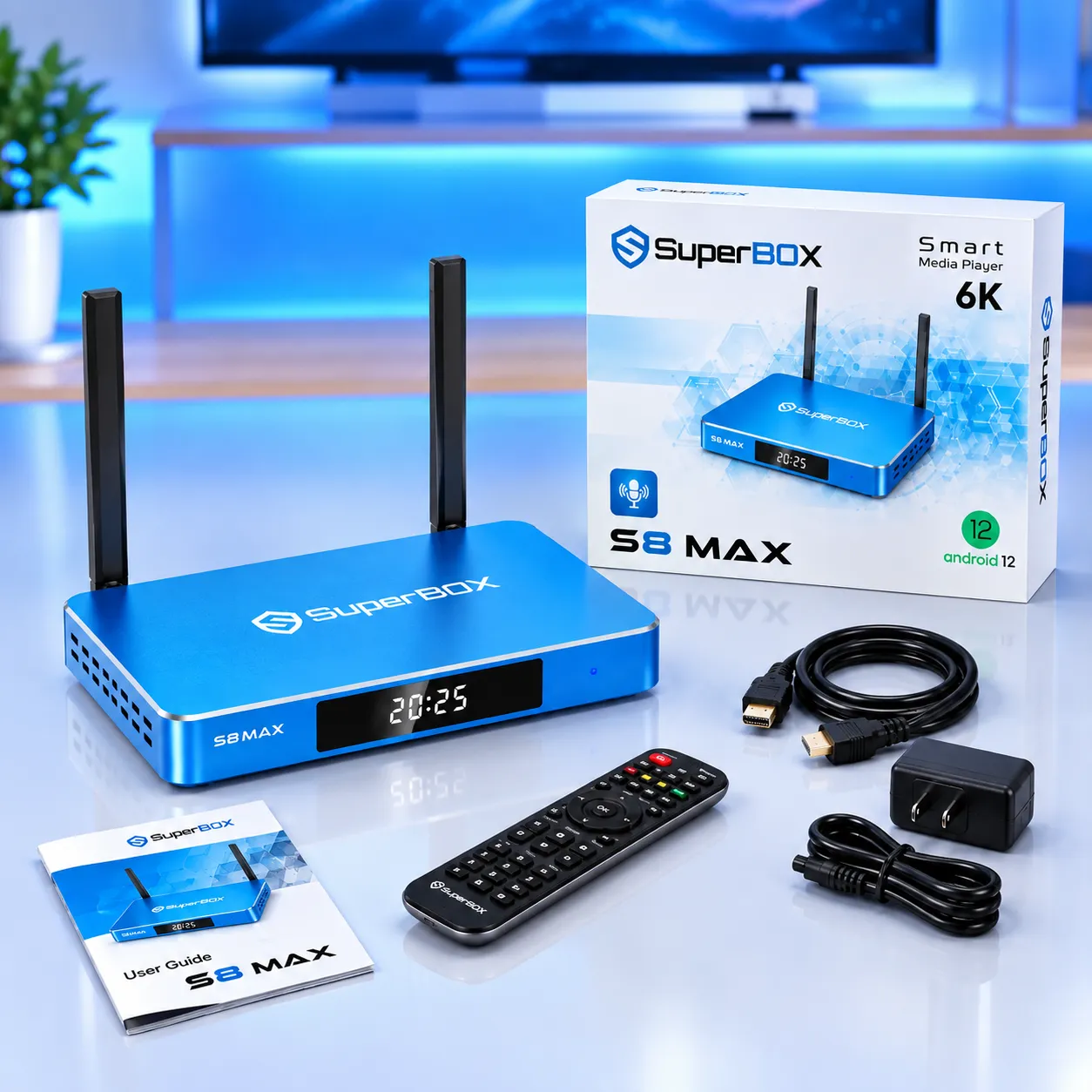 SuperBox S8 Max package with retail box and included accessories
