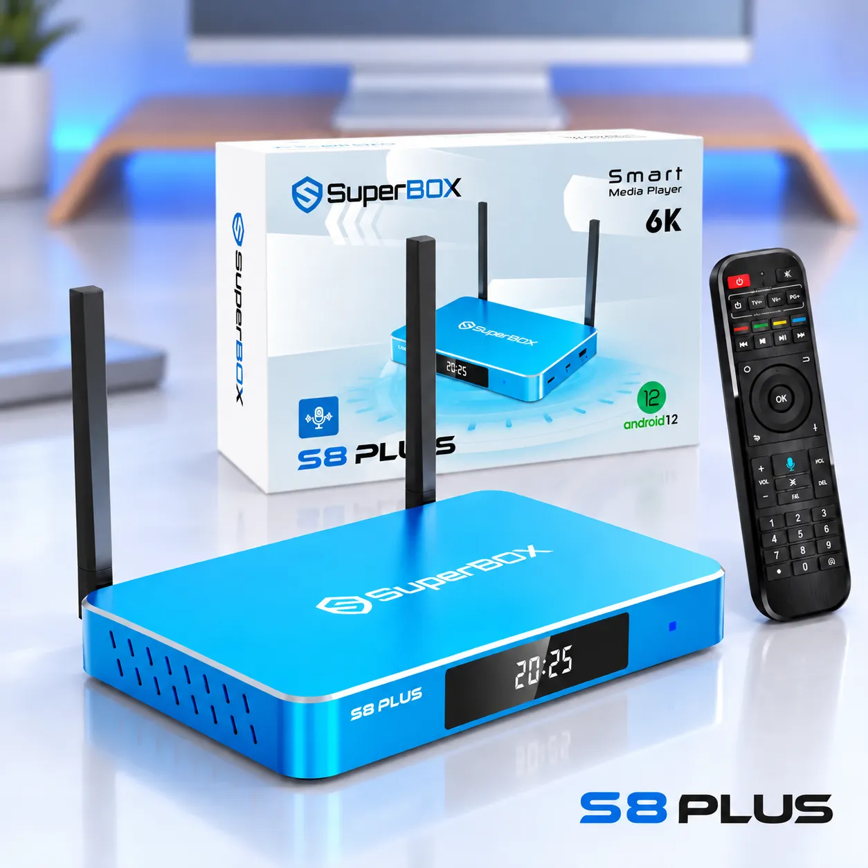 SuperBox S8 Plus with retail box and remote control
