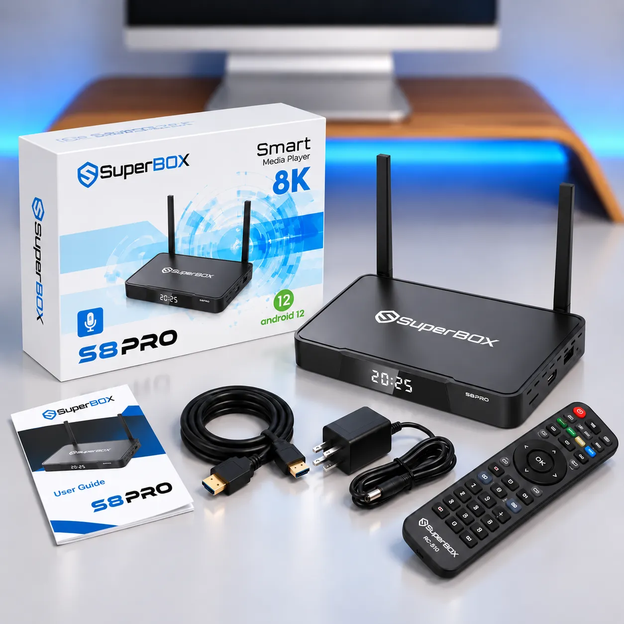 SuperBox S8 Pro with product box and accessories
