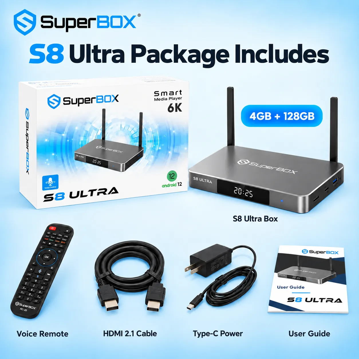 SuperBox S8 Ultra package with included accessories