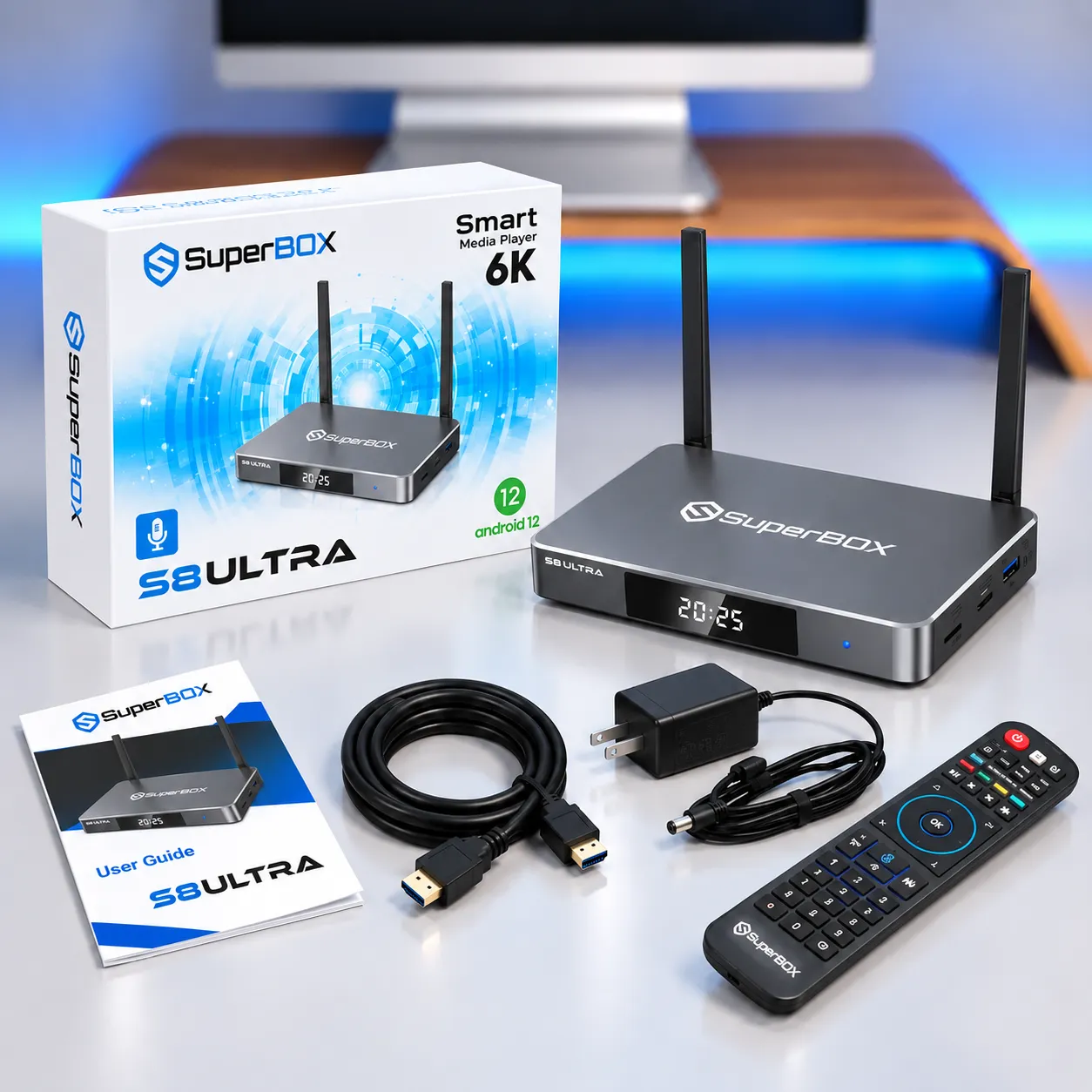 SuperBox S8 Ultra with retail box and full accessory set