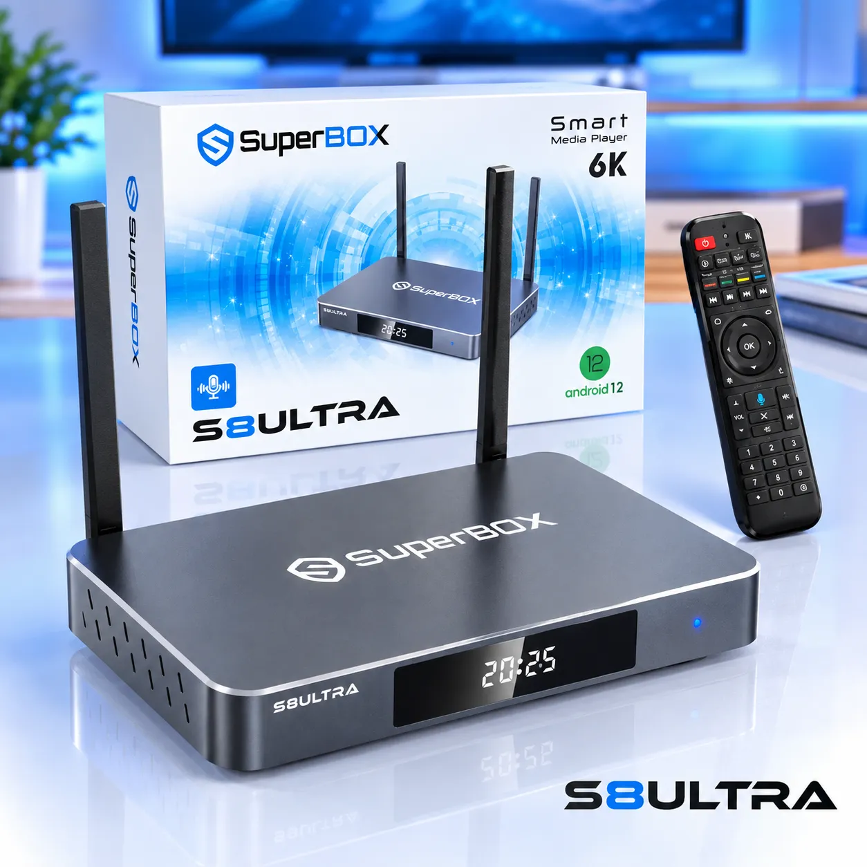 SuperBox S8 Ultra with retail box and remote control