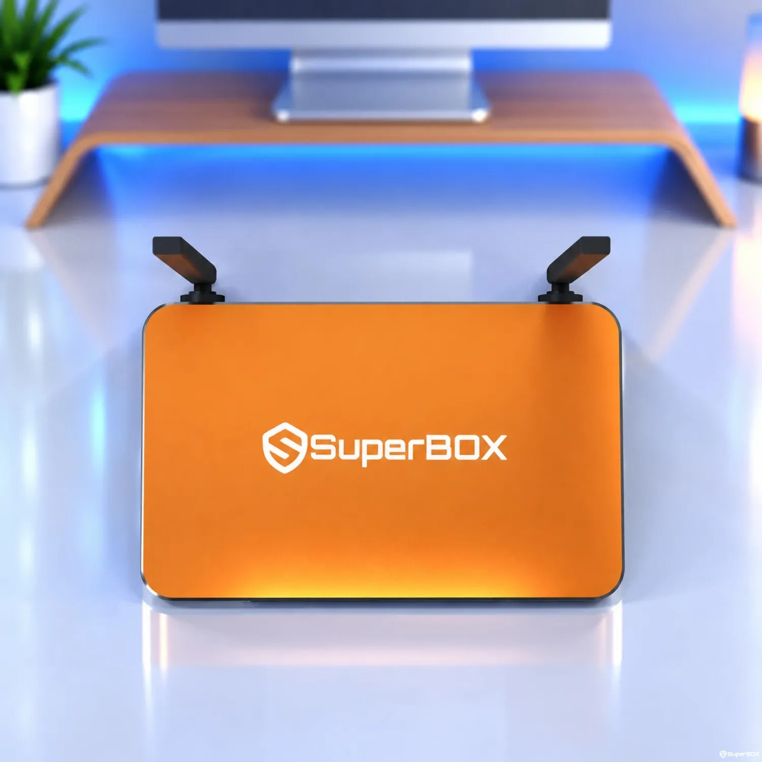 Top view of SuperBox S7 Prime with SuperBox logo