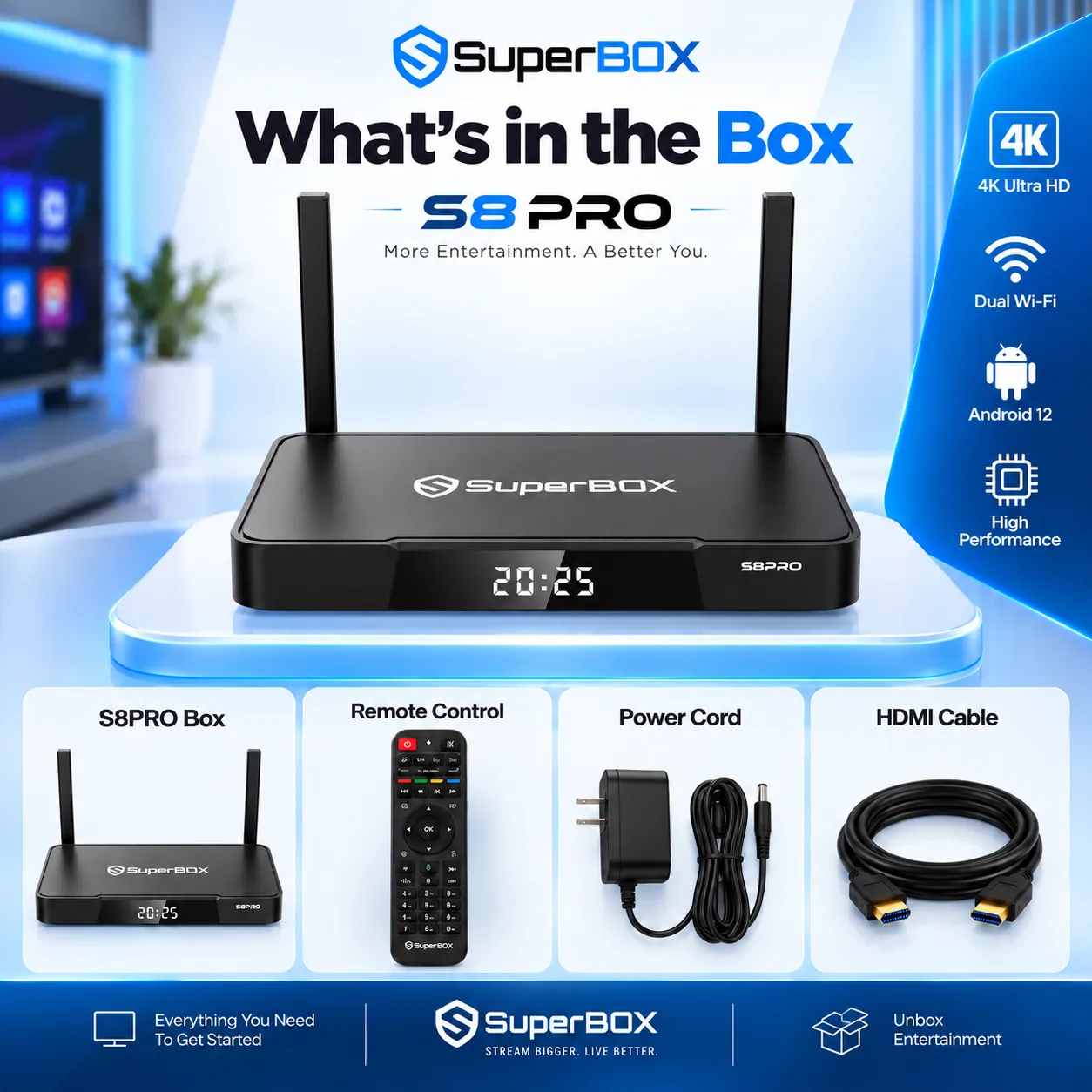 What is included in the SuperBox S8 Pro box