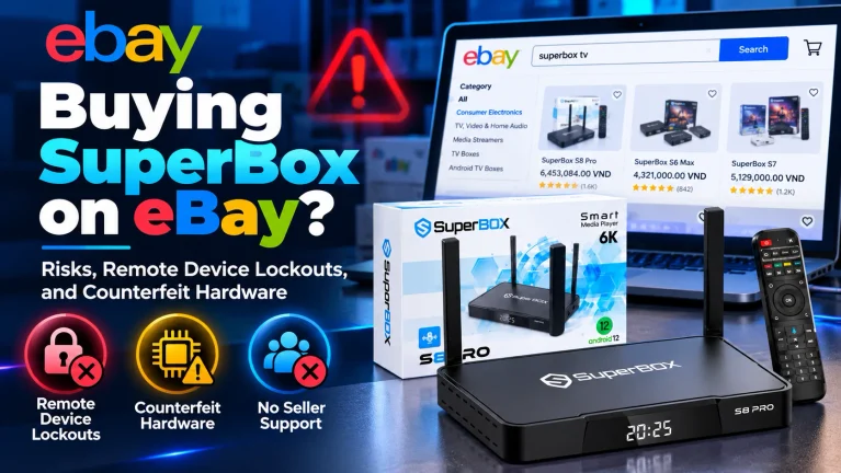 Buying SuperBox on eBay risks, remote device lockouts, and counterfeit hardware