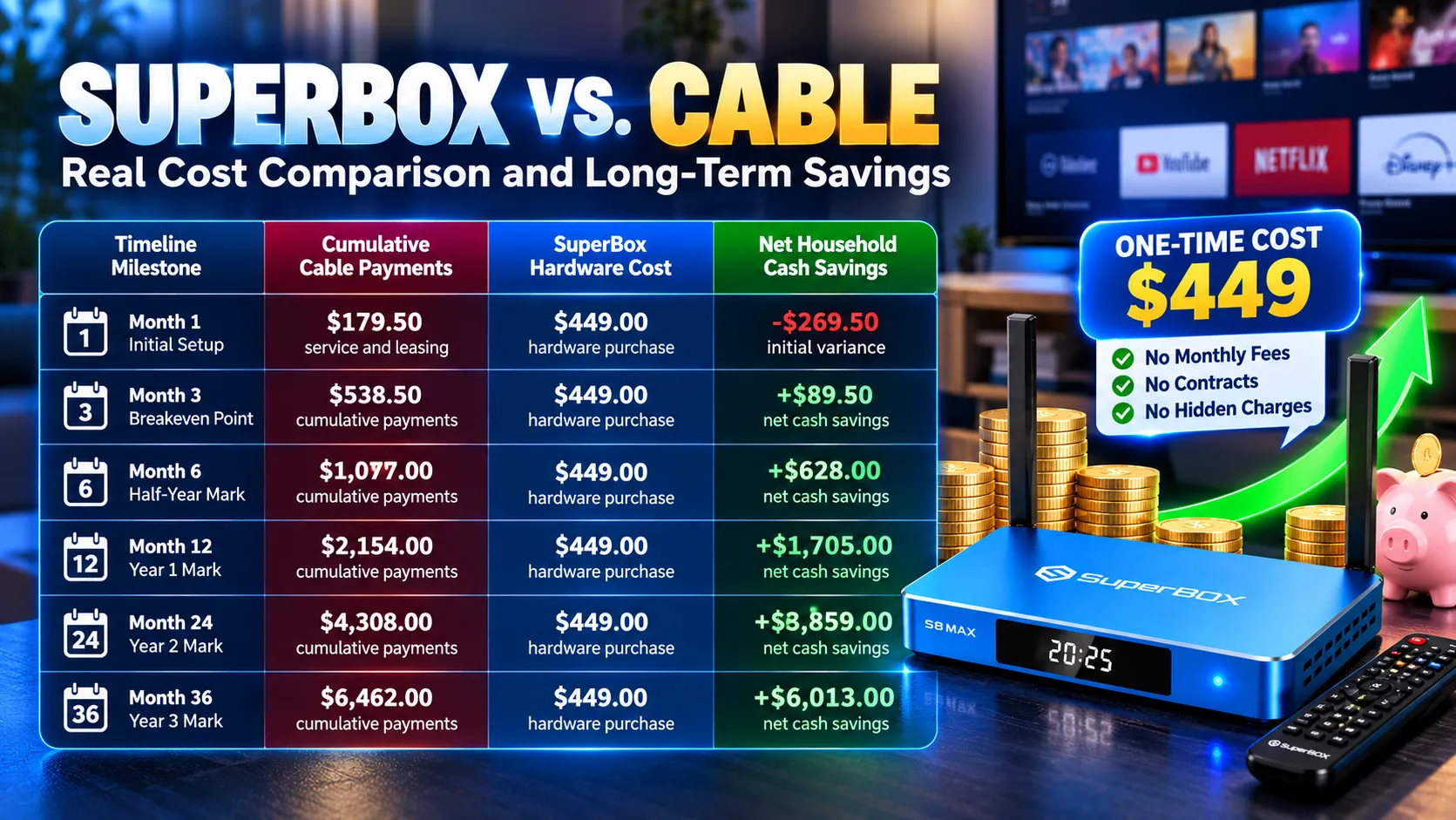 Cumulative 3 year financial savings analysis
